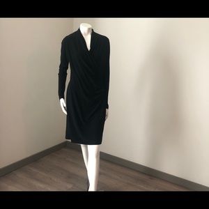 Norma Kamali Dress Long Sleeve Ruched w/ Faux Wrap